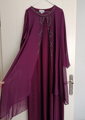 Bordo Nakışlı Uzun Kadın Elbise - Görsel 3