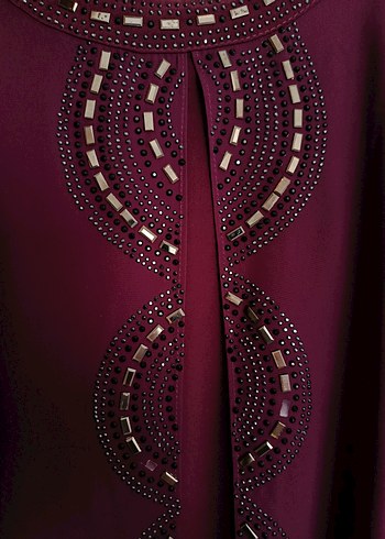 Bordo Nakışlı Uzun Kadın Elbise - Görsel 4