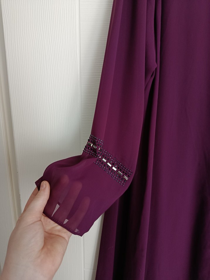 Bordo Nakışlı Uzun Kadın Elbise - Görsel 2