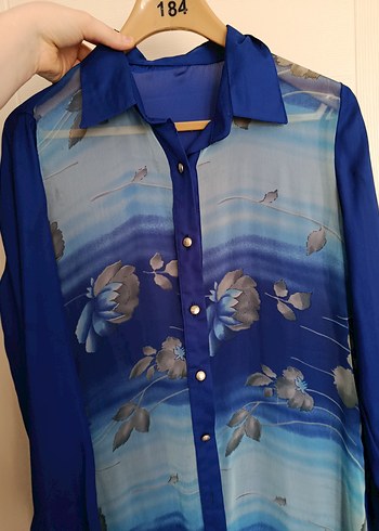 Uzun Kollu Mavi Bohem Uzun Elbise - Görsel 2