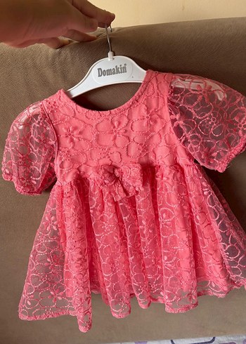 Kız Çocuk Pembe Dantel Nakışlı Elbise