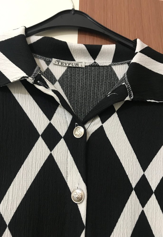 Uzun Siyah Beyaz Desenli Kadın Elbise - Görsel 2