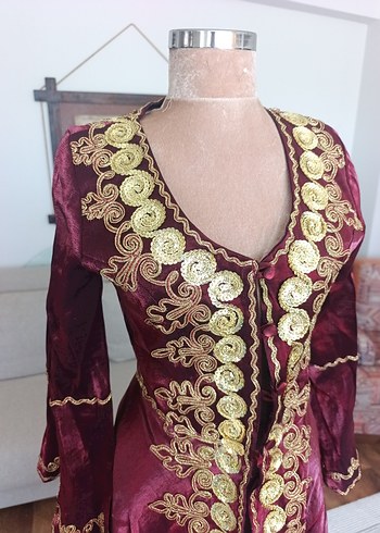 Bordo Nakışlı Bohem Uzun Kollu Kadın Elbise - Görsel 2