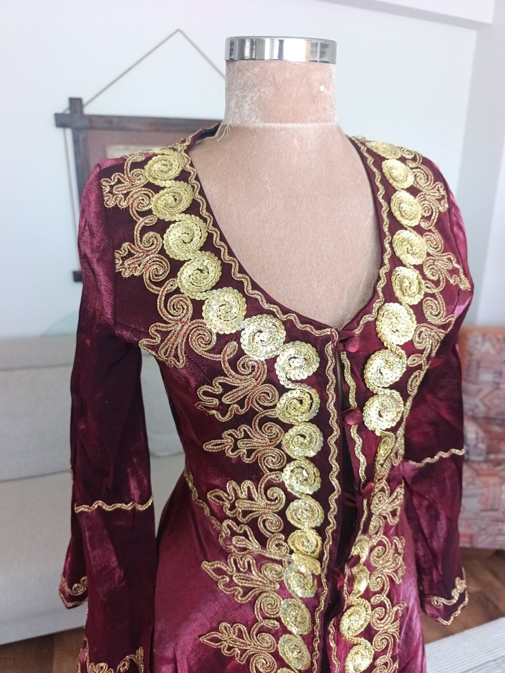 Bordo Nakışlı Bohem Uzun Kollu Kadın Elbise - Görsel 2