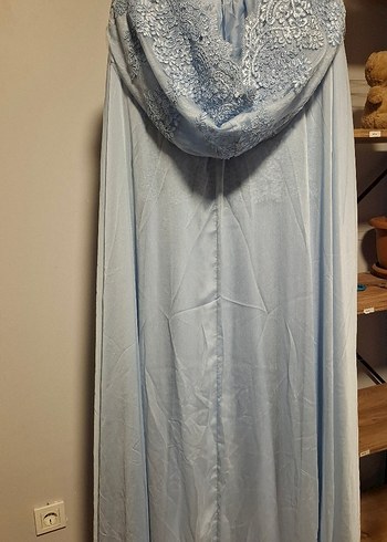 mavi Uzun Kollu Dantelli Abiye Elbise - Görsel 4