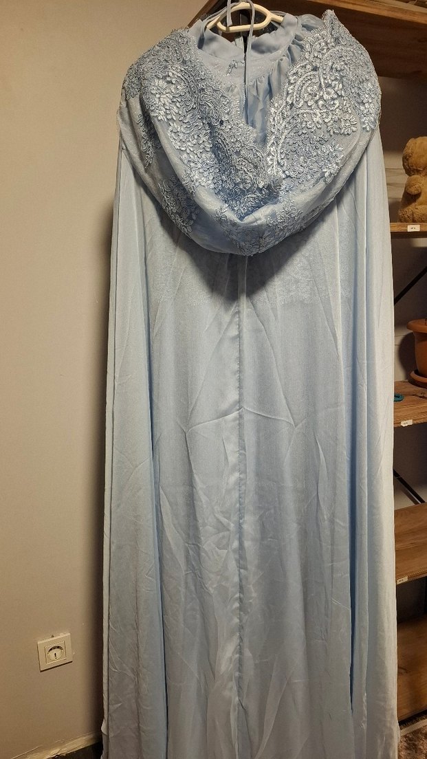 mavi Uzun Kollu Dantelli Abiye Elbise - Görsel 4