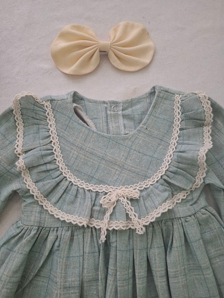 Uzun Kollu Fırfırlı Kız Elbisesi - Görsel 2