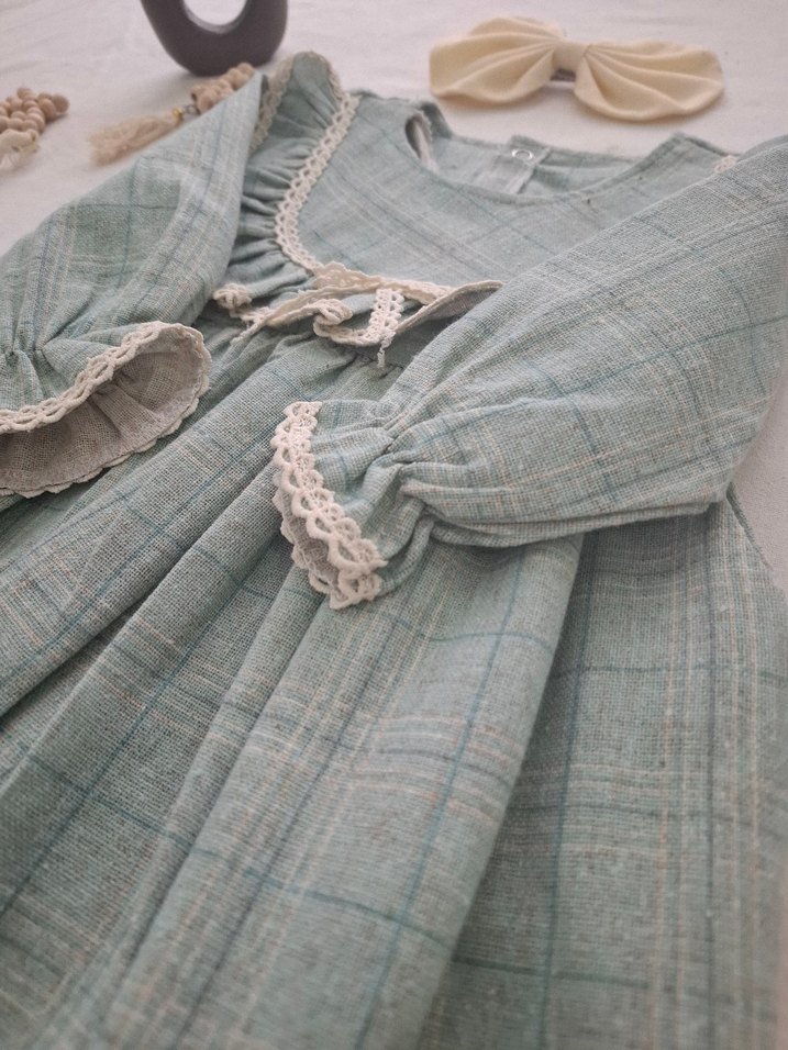 Uzun Kollu Fırfırlı Kız Elbisesi - Görsel 3