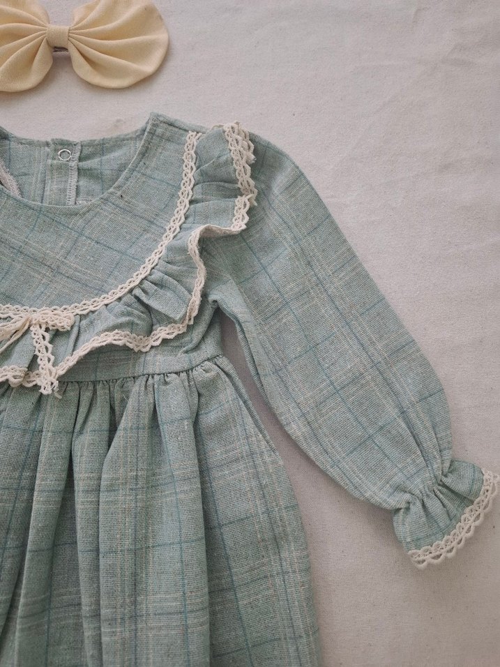 Uzun Kollu Fırfırlı Kız Elbisesi - Görsel 4