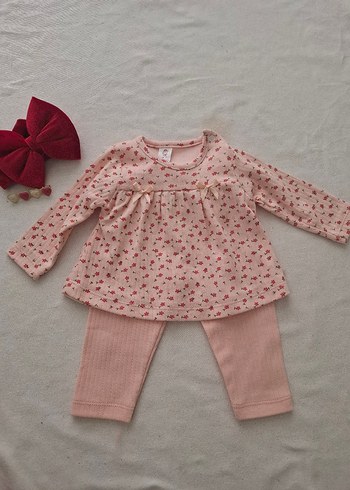 Pembe Çiçekli Bebek Kız Uzun Kollu Takım - Görsel 3