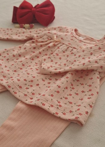Pembe Çiçekli Bebek Kız Uzun Kollu Takım - Görsel 2
