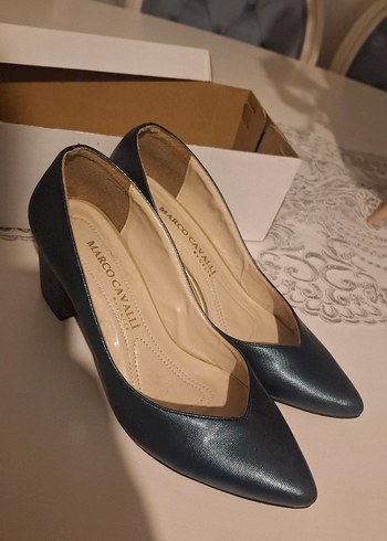 Klasik Lacivert Deri Stiletto - Görsel 3