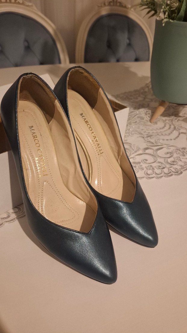 Klasik Lacivert Deri Stiletto - Görsel 4