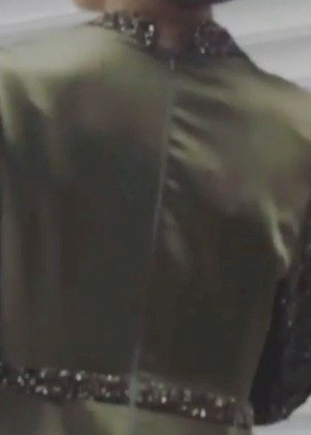 Nakış Detaylı Haki Uzun Abiye Elbise - Görsel 4