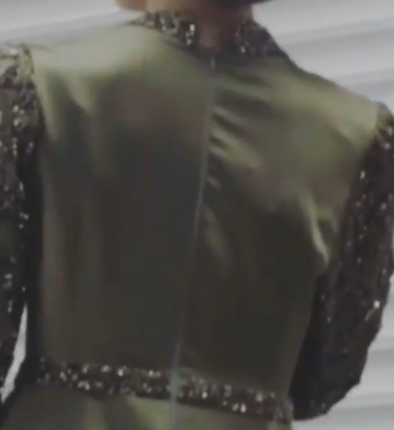 Nakış Detaylı Haki Uzun Abiye Elbise - Görsel 4