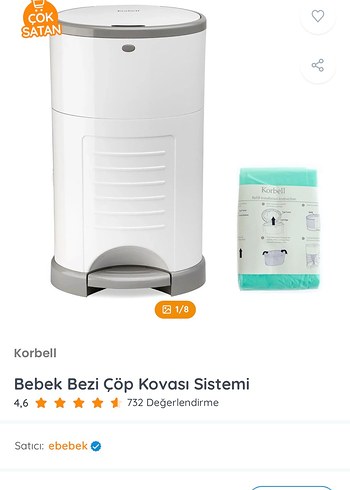 Korbell Ayak Pedallı Bebek Bezi Çöp Kovası - Görsel 5