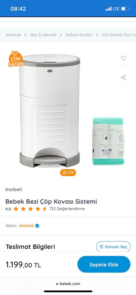 Korbell Ayak Pedallı Bebek Bezi Çöp Kovası - Görsel 5
