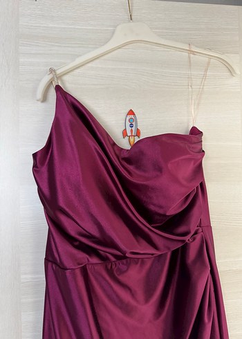 Bordo Uzun Saten Abiye Elbise 38 40 bedene uyumlu