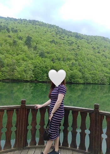 Çizgili Kisa kollu Midi Elbise Lc Waikiki - Görsel 2