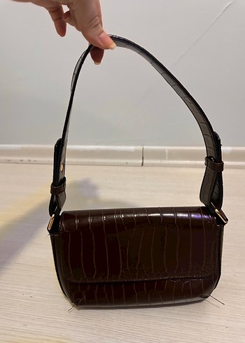 Kahverengi Deri Yılan Desenli Kadın Çanta koton - Görsel 2