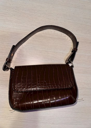 Kahverengi Deri Yılan Desenli Kadın Çanta koton - Görsel 3