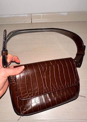 Kahverengi Deri Yılan Desenli Kadın Çanta koton - Görsel 4