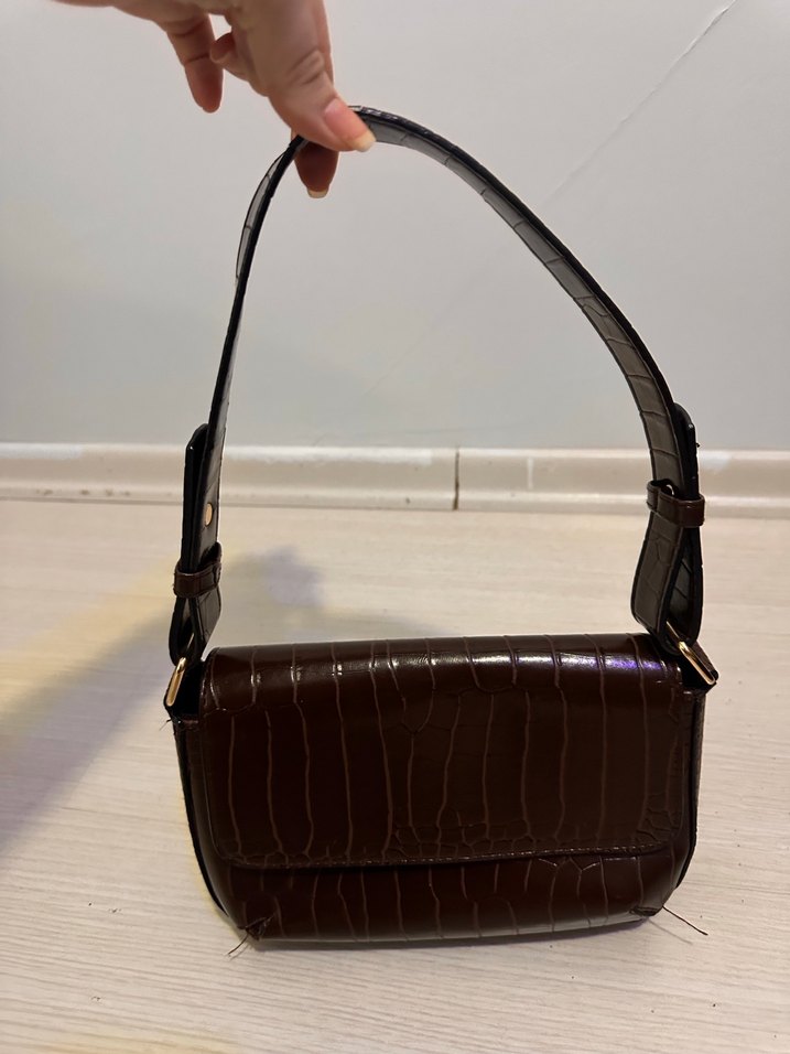 Kahverengi Deri Yılan Desenli Kadın Çanta koton - Görsel 2