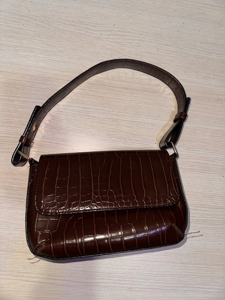 Kahverengi Deri Yılan Desenli Kadın Çanta koton - Görsel 3