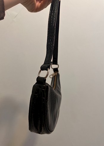 Siyah Yılan Derisi Desenli Kadın Deri Çanta - Görsel 4