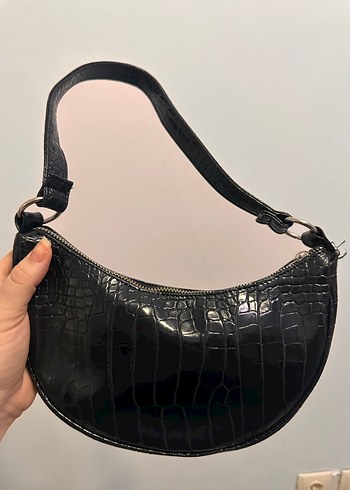 Siyah Yılan Derisi Desenli Kadın Deri Çanta - Görsel 3