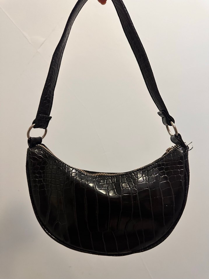 Siyah Yılan Derisi Desenli Kadın Deri Çanta - Görsel 2