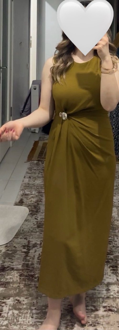 Drapeli Kadın Uzun Elbise  yağ yeşili zara - Görsel 3