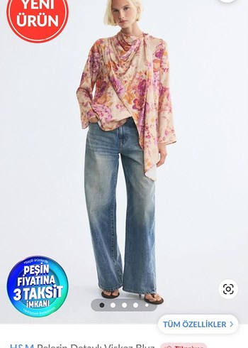 H&M Romantik Cicekli Vizon Bluz