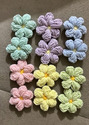 Pastel Renkli Örgü Çiçekli Çocuk Saç Tokaları