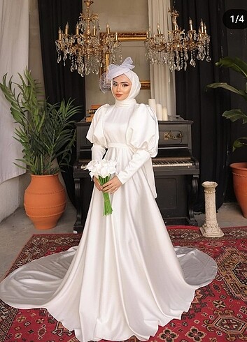 Tesettür beyaz nikah elbisesi