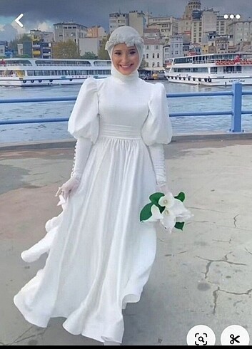 Tesettür balon kol nikah elbisesi 