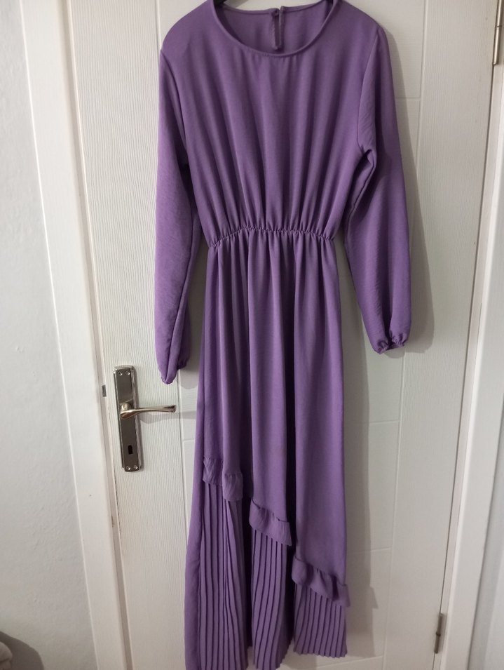 Mor Pilili Uzun Kadın Elbise - Görsel 5