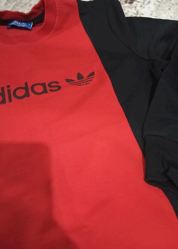 Kırmızı Siyah Adidas Kapüşonsuz Sweatshirt - Görsel 2