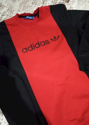 Kırmızı Siyah Adidas Kapüşonsuz Sweatshirt - Görsel 3