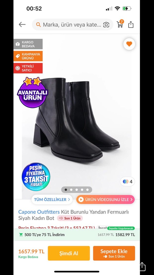 Siyah Deri Tokalı Topuklu Kadın Bot - Görsel 4