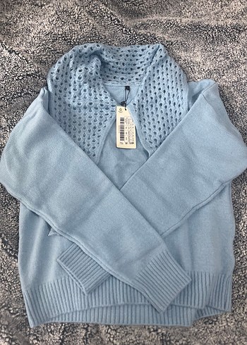 Mavi Örgü Kadın Kazak - Görsel 2