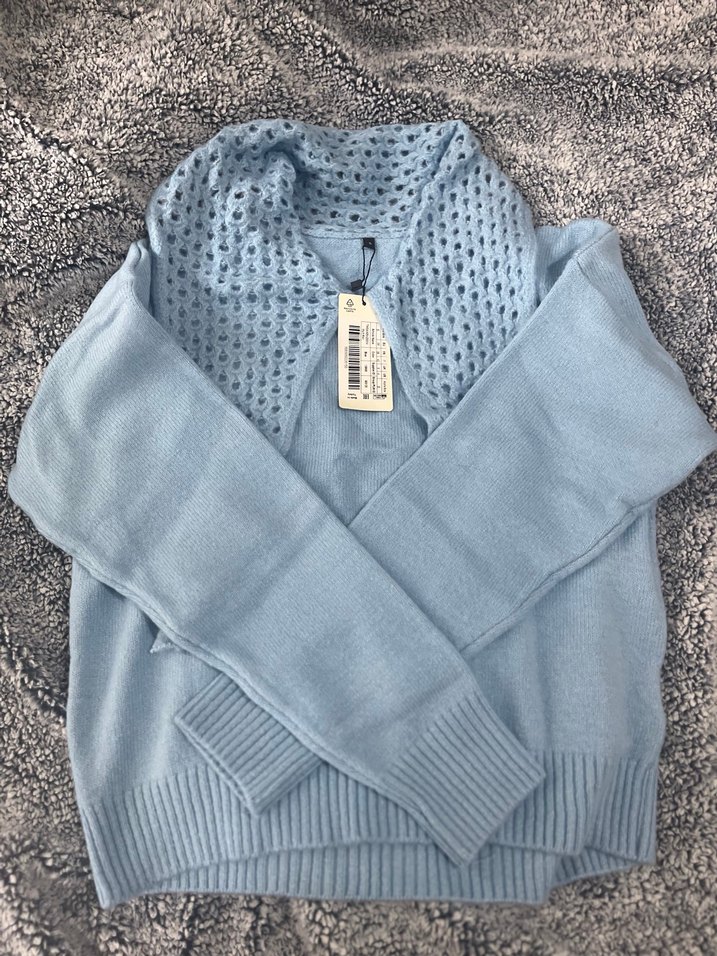 Mavi Örgü Kadın Kazak - Görsel 2