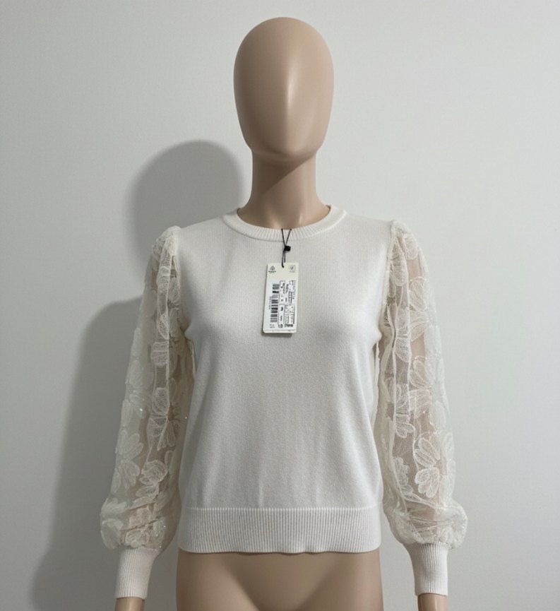 Dantel Detaylı Beyaz Kadın Bluz - Görsel 2