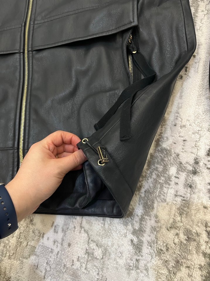 Zara Siyah Kapüşonlu Deri Ceket - Görsel 4