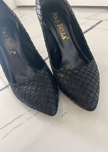 Siyah Yılan Desenli Stiletto Topuklu Kadın Ayakkabı - Görsel 2