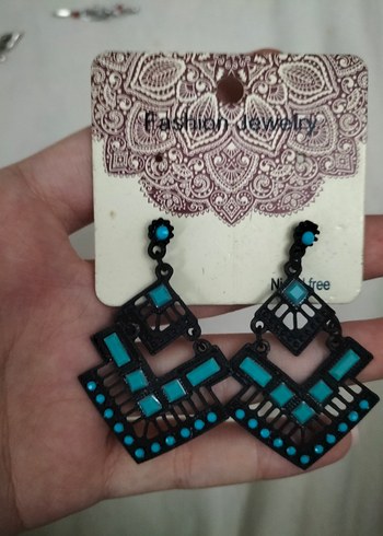 Turkuaz Etnik Boncuklu Bohem Küpe - Görsel 2