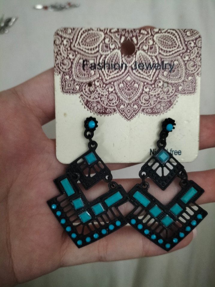 Turkuaz Etnik Boncuklu Bohem Küpe - Görsel 2