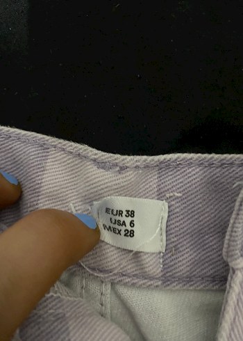 Bershka Mor Ekose Desenli Mini Kot Şort