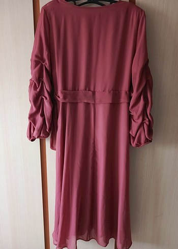 Pembe Midi Şifon Kadın Elbise - Görsel 2