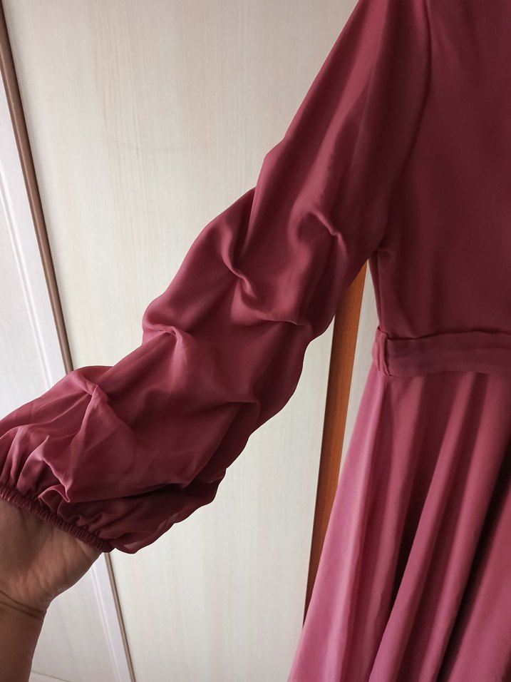 Pembe Midi Şifon Kadın Elbise - Görsel 5